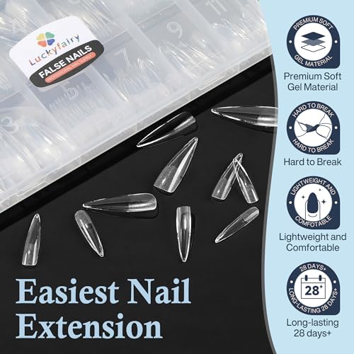 Luckyfairy XXL Stiletto Nail Tips Full Cover Pre-Etched & Pre-Buff - Half Cover Variant