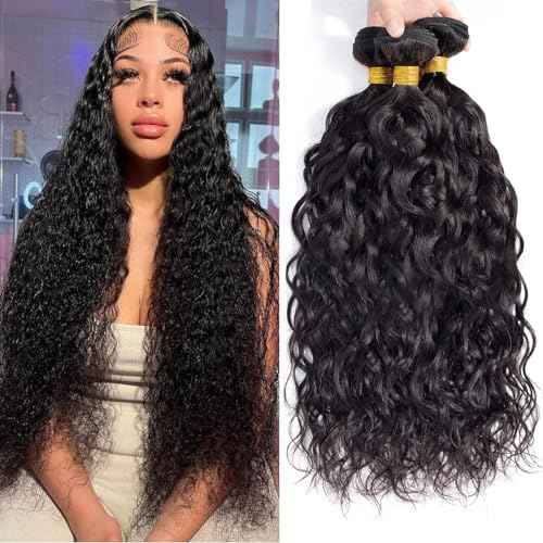 12A Water Wave 3 Bundles Human Hair 10" 12" 14" 300g 100% Unprocessed Brazilian Virgin Hair Wet and Wavy Human Hair Weave Bundles Natural Color