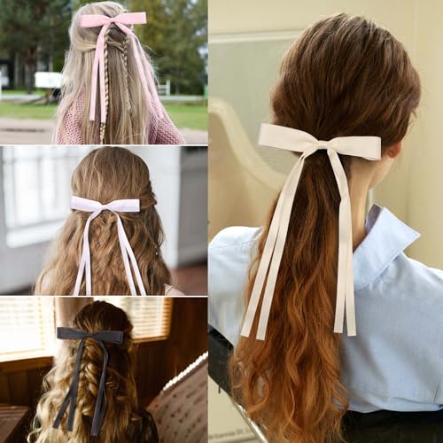 Silky Satin Hair Accessories: Cute Long-Tailed Ribbon Bows With Metal Crocodile Clips For Girls and Women, 12pcs