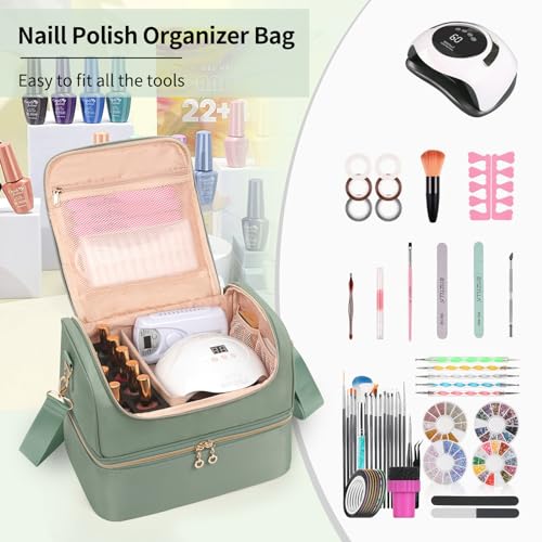 CUBETASTIC Green Nail Polish Organizer Case - Holds 45 Bottles & Manicure Tools