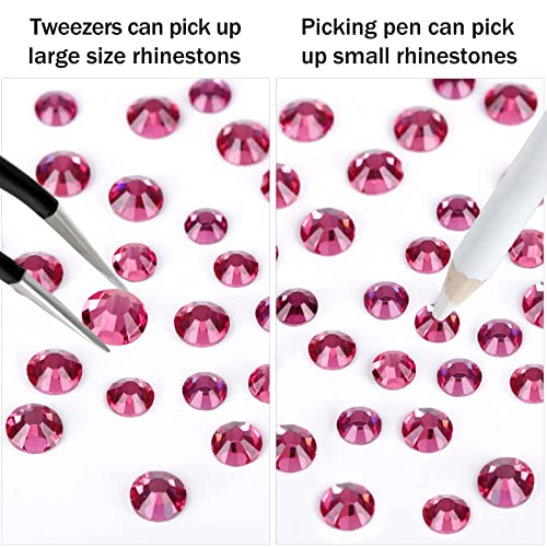 White and Rose Flatback Rhinestones for Nail Craft,Makeup,Gemstones Rhinestones with Tweezers and Picking Pen