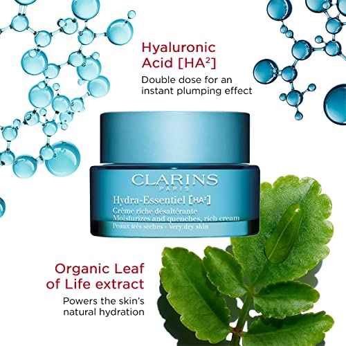 Clarins Hydra-Essentiel Rich Cream|Intensely Hydrating Moisturizer|60 Seconds to Plumper Skin*|Nourishes, Softens and Soothes|Double Dose Hyaluronic Acid|Very Dry Skin Type|1.7 Ounces