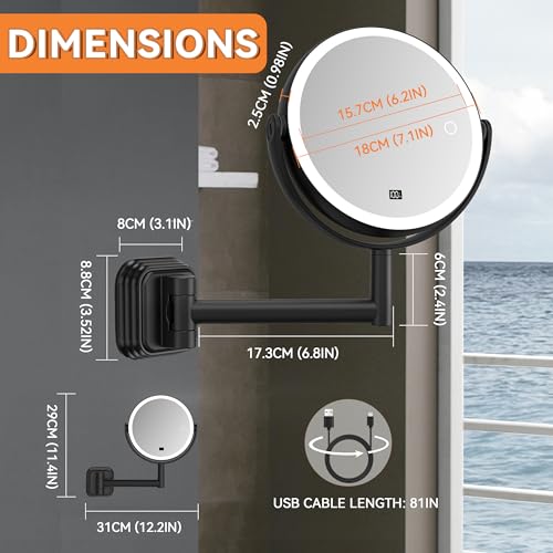 Auxmir 7" Wall Mounted Lighted Makeup Mirror 1X/30X Magnifying