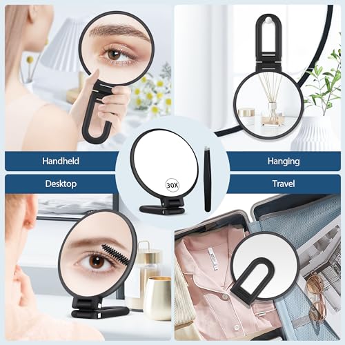 30X Magnifying Mirror with Handle, Double-Sided Handheld Makeup Mirror