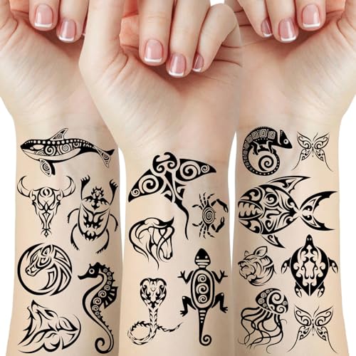 Tribal Temporary Tattoos - 12 Sheets Black Polynesian