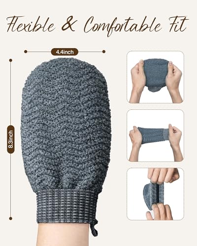 Fundrem 2-Pack Gray Wave Textured Exfoliating Gloves for Body, Dead Skin Remover