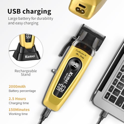 KEMEI KM-90-4 Professional Hair Clippers for Men, Clippers for Hair Cutting, Rechargeable Cordless Hair Clippers, Haircut Clippers, Hair Cutting Tools, LED Display, Perfect Gifts for Men.