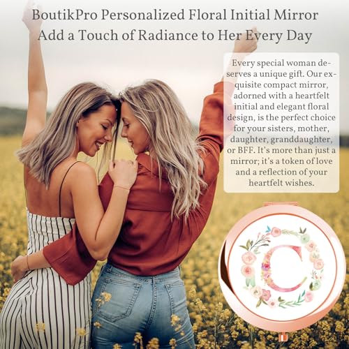 Personalized Initial Compact Mirror - Rose Gold Floral Monogram