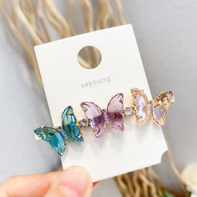 Glass Crystal Multi-Butterfly Hair Clips - Stylish Accessories for Chic Hairstyles,blue purple