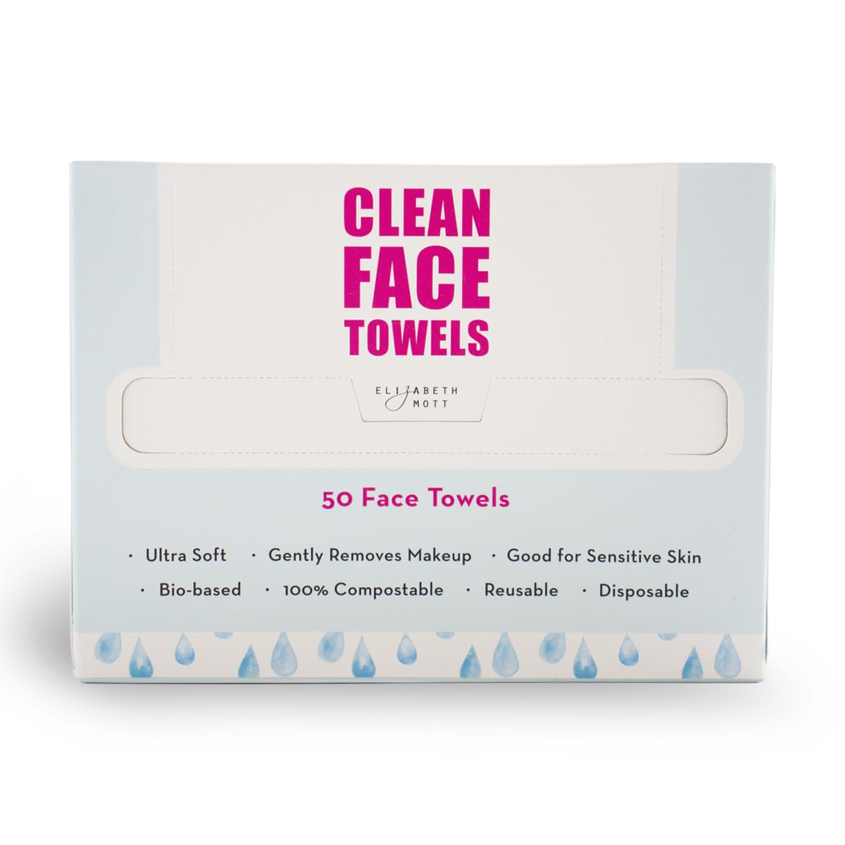 Elizabeth Mott Thank Me Later Clean Face Towels - Biobased Disposable Facial Washcloth, Makeup Remover Wipes - Ultra Soft for Sensitive Skin - 50 Count