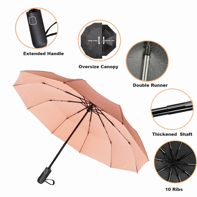 SIEPASA Windproof Travel Compact Umbrella-Automatic Umbrellas for Rain-Compact Folding Umbrella, Travel Umbrella Compact, Windproof Umbrellas for Men Women Teenage.(Pink, 54 Inch)