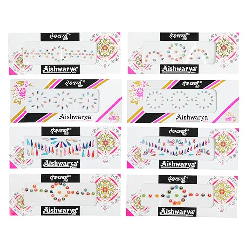 Crystal Bindi Stickers - Pack of 8 Multicolored Forehead Bindis