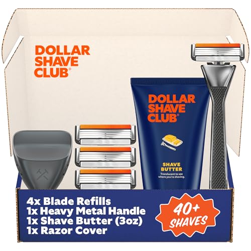 Dollar Shave Club | The VIP Shave Set | 4 Swift Rinse Refill Cartridges, 1 Heavy Metal Handle, 1 Shave Butter 3 ounce, 1 Razor Cover, Razors for Men