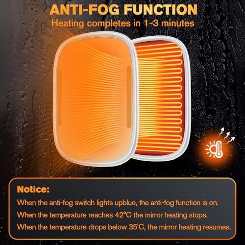 Heated Fogless Shower Mirror with LED Light & Razor Holder