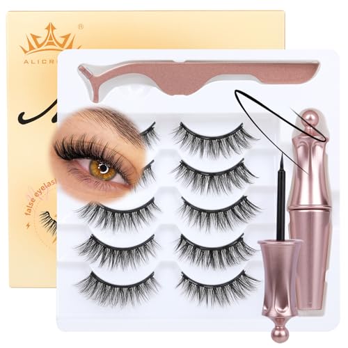 Magnetic Eyelashes Cat Eye No Glue 5 Pairs with Eyeliner