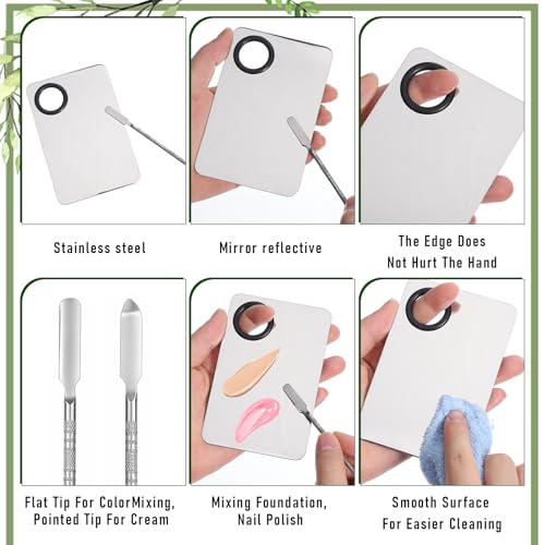 LXUEJIE 4-Piece Makeup Mixing Palette Set with Spatula & Brushes - Stainless Steel Cosmetic Tools for Liquid & Cream Foundations