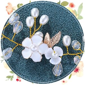 JONKY Pearl Leaf Flower Crystal Bridal Hair Vine, Headbands and Hair Accessories for Women (Gold)