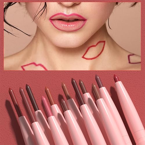12-Piece Retractable Lip Liner Set, Waterproof & Long-Lasting