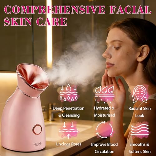 Facial Steamer Spa Kit, 12 Skin Care Tools & 5 Jelly Mask Powder, Nano Ionic Steamer for Facial Deep Cleaning Unclog Pores Sinuses, Warm Mist Humidifier for Home SPA, Self Care Gifts for Women
