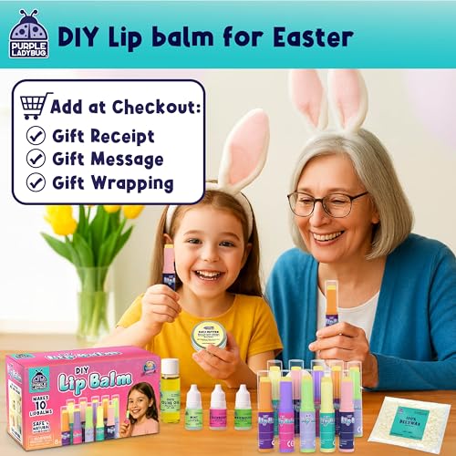 PURPLE LADYBUG DIY Lip Balm Making Kit - Easter Gifts for Kids Idea for 8-12 Tweens & Teens, Birthday Gifts for 9 10 Year Old Girls - Fun 10 Year Old Girl Gifts, Make Your Own Lip Balm with 3 Flavors