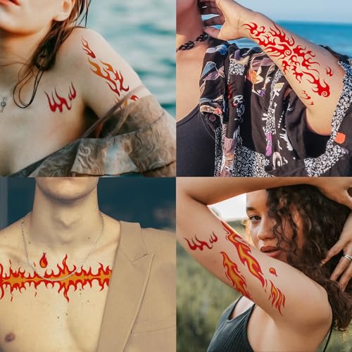 Flame Tattoo Stickers - 6 Sheets Halloween Face Makeup Decals