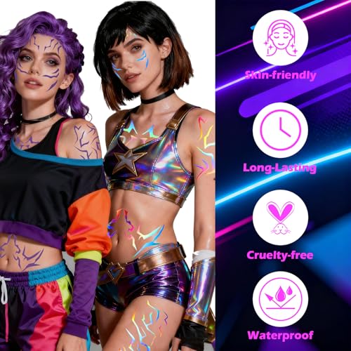 Boko 16Pcs Purple Holographic Temporary Tattoos Set