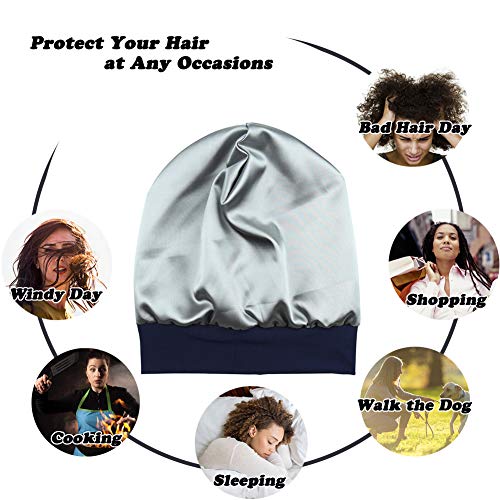Silk Satin Lined Sleep Cap,Inner 19MM 100% Mulberry Silk Outer Viscose Nature Breathable for Hair