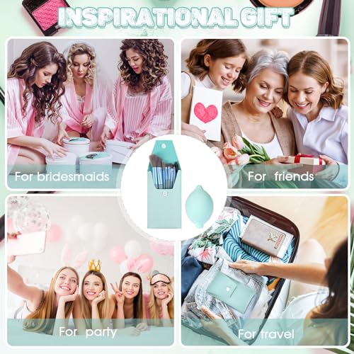 20 Pcs Travel Makeup Brush Set, 10 Mini Travel Brush Set with Bag and 10 Makeup Sponge Princess Party Favor Valentine's Day Gift for Women Home Party(Blue)