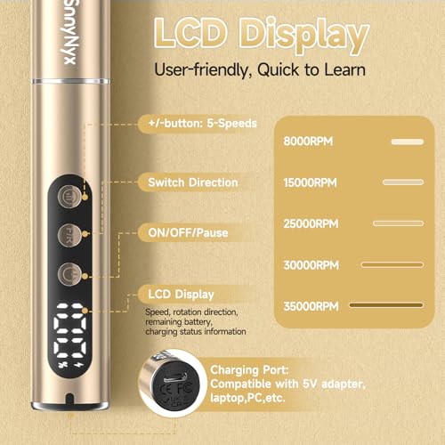 Cordless Electric Nail Drill 35000 RPM with LCD Display