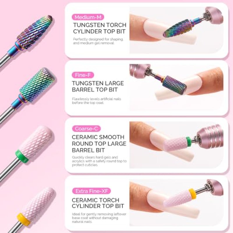 MelodySusie 10Pcs Nail Drill Bits Set - Tungsten & Ceramic Efile for Gel Removal
