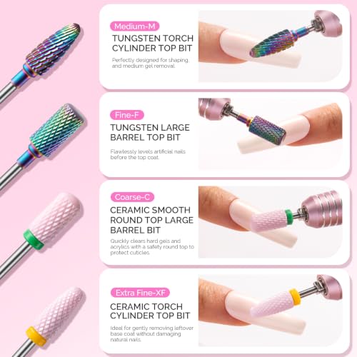 Pink & Colorful MelodySusie 10-Piece Nail Drill Bits Set for Manicure & Gel Removal