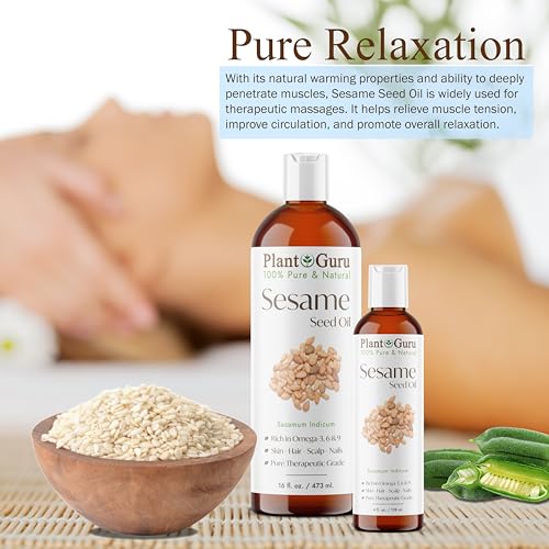 Sesame Seed Oil 8 fl. oz. ? Cold Pressed, 100% Pure & Natural Carrier for Skin, Face, Body, Hair, and Cooking. Great for DIY Creams, Lotions, and Lip Balms.