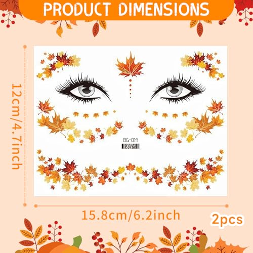 Fall Maple Leaf Face Stickers - Thanksgiving Temporary Tattoos (2 Pack)
