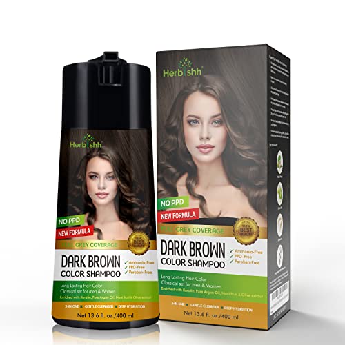 Herbishh Dark Brown Hair Dye Shampoo 3-in-1 Color for Women & Men 400ml