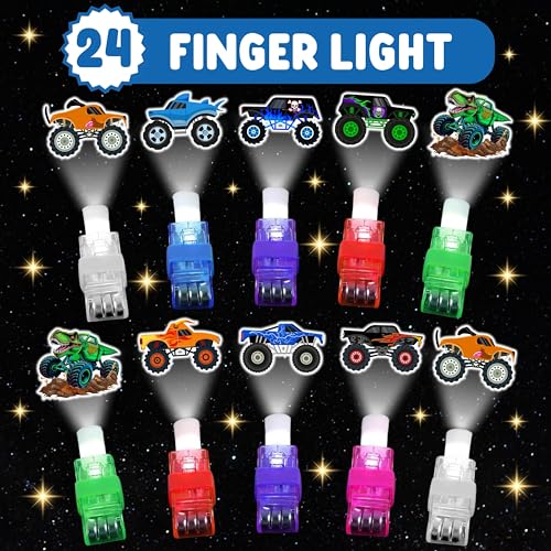 Monster Truck Party Favors Set - 72 PCS LED Lights & Tattoos