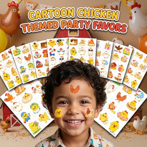 96 PCS Chicken Temporary Tattoos for Kids - Farm Theme