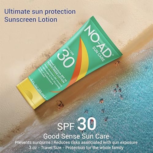 NO-AD SPF 30 Sunscreen Lotion | Broad Spectrum UVA/UVB Protection | Water Resistant | Octinoxate & Oxybenzone Free with moisturizing Vitamin E and Aloe 3oz