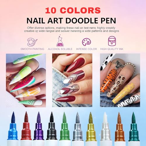 Metallic Nail Art Pens Set, 10 Colors Dual-Tip