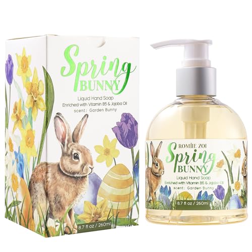 ROMIIE ZOI Mini Liquid Hand Soap for Easter Gift Basket- Spring Bunny Vintage Style - Infused with Garden Bunny Aroma - 260 ML / 8.7 FL OZ