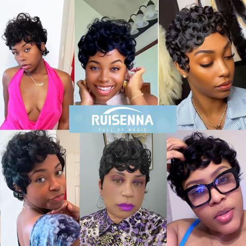 Pixie Cut Wig Human Hair Glueless With Bangs Natural Black