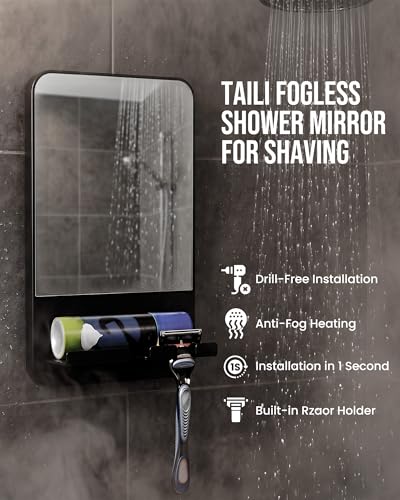 TAILI Fogless Shower Mirror with Suction Cup & Razor Holder