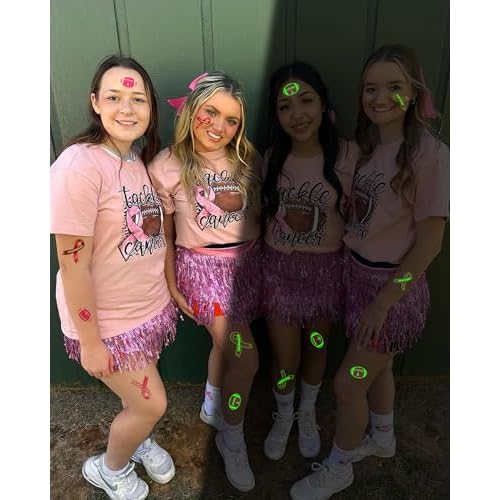 20 Sheets Luminous Pink Breast Cancer Accessories Football Temporary Tattoos - Glow in The Dark Breast Cancer Awareness Tattoos Temporary for Party Decoration Supplies