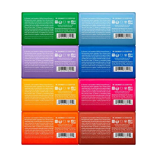 Dr. Bronner's Pure-Castile Magic Bar Soap (5 oz Variety Pack) Almond, Unscented, Lavender, Peppermint, Citrus, Rose, Tea Tree, & Eucalyptus - Made with Regenerative Organic Certified Oils, Vegan