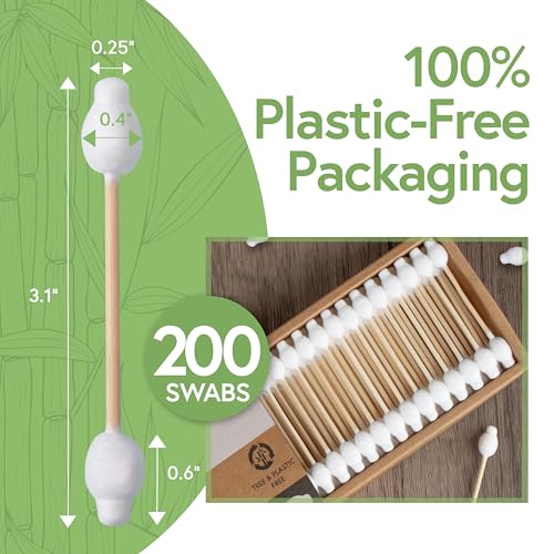 Bamboo Cotton Swabs 200-Pack - Baby Safe Ear Cleaning