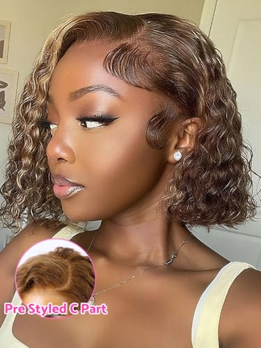 Water Wave Bob Wig Human Hair 14" Glueless Wig