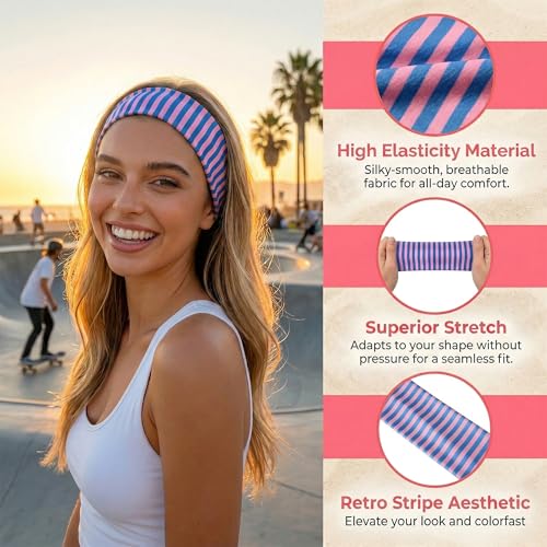 Waliah 6-Piece Striped Headbands for Women, Non-Slip