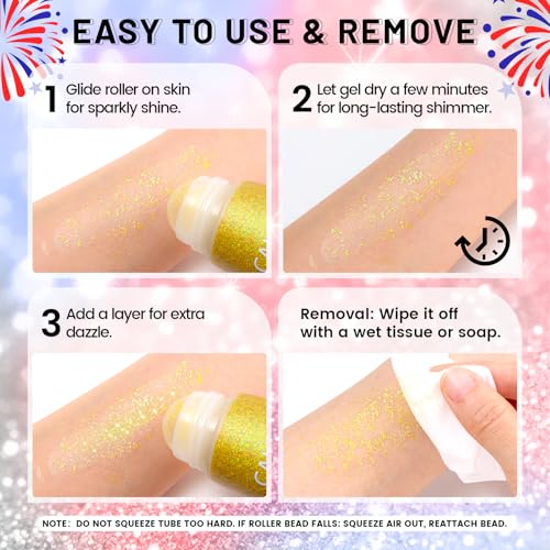 Flag Glitter Gel Roll-On | Red White Blue Face Body Shimmer