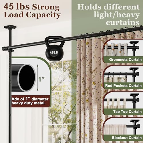 Adjustable Room Divider - No Drill Tension Curtain Rod, 4-10ft