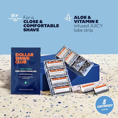 Dollar Shave Club | 6 Blade Razor Refills (8 Pack) | 6 Stainless Steel Blades for a Close & Comfortable Shave, 1 One Wipe Charlies