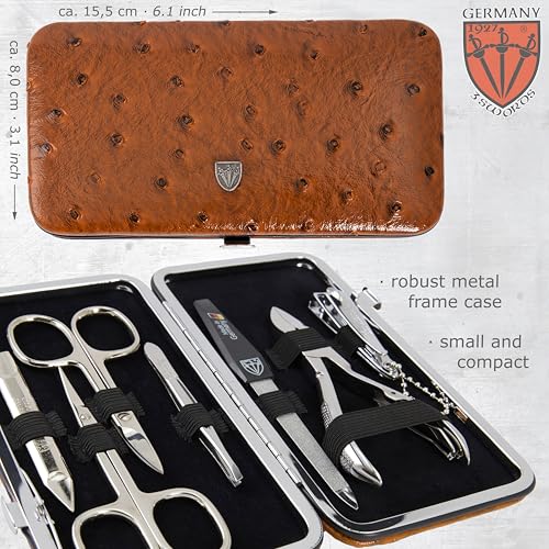 3 Swords Germany - brand quality 7 piece manicure pedicure grooming kit set for professional finger & toe nail care scissors clipper fashion leather case in gift box, Made by 3 Swords Germany (6301)
